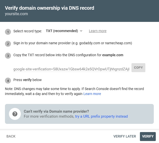Verify Domain Ownership in Google Search Console